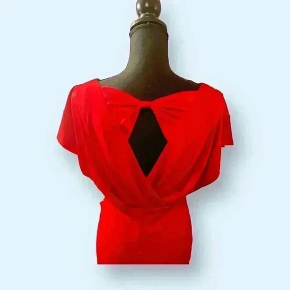 Enfocus Studio Red Shimmering Open Diamond Back Little Red Dress NWT Size 8 - Picture 6 of 6